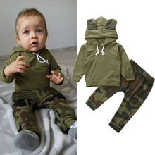 Conjunto blusa e calça de camuflagem para bebês, roupas verdes adoráveis com capuz para meninos e meninas recém-nascidos 2024 - compre barato