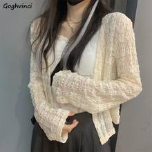 Blouses Women Long Sleeve V-neck Hook Flower Hollow Gentle Elegant Trendy Casual Retro Loose Thin Lace Solid Lovely Simple Chic 2024 - buy cheap