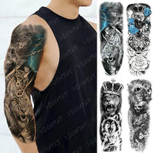 Большая рука рукава татуировки лев тигр Роза король водонепроницаемый временная татуировка стикер Волчья Корона боди арт Полный Поддельные татуировки для женщин и мужчин 2024 - купить недорого