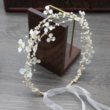 Girls Handmade White Crystal Pearl Flower Headband Bridal Tiaras Headpiece Hair Jewelry Women Hair Piece Wedding Accessories 2024 - buy cheap