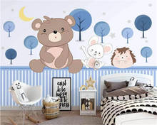 Beibehand-papel de parede 3d, nórdico, pintado à mão, desenho de urso, animal, quarto infantil, decoração de casa, decoração 2024 - compre barato
