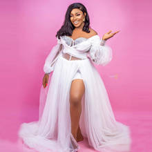 Sexy Bridal Robes Aso Ebi Style Long Sleeves Puffy   Side Split Beaded Sweetheart Tulle See Thru Plus Size   Prom Gowns 2024 - buy cheap