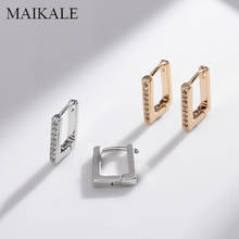 MAIKALE Trendy Samll Stud Earrings for Women Gold Silver Color Plated Square Cubic Zirconia Earrings Female Jewelry Accessories 2024 - buy cheap