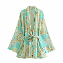 New Spring Autumn Women Retro Floral Print Simple Style Loose Long Sleeve Kimono Shirt Casual Chic Tops With Belt XITIMEAO 2024 - buy cheap