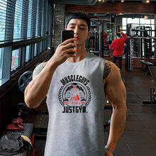Camiseta sem manga fitness masculina, camisa de algodão para corrida, musculação e treino em academia 2024 - compre barato