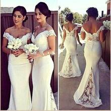 Pure White Bridesmaid Dresses Chiffon Off The Shoulder Lace Applique Floor Length Maid of Honor Dresses Wedding Party Dresses 2024 - buy cheap