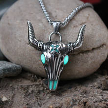 316L stainless steel Bull head Necklace Pendant GLOW in the DARK Spanish bull power necklace boys men high-Q 2024 - buy cheap