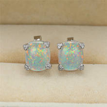 Simple Female White Opal Stone Earrings Classic Oval Small Stud Earrings Dainty Silver Color Wedding Earrings For Women 2024 - buy cheap
