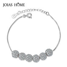 Joiashome pulseira de prata 925 feminina, com pedras preciosas redondas, joias finas de prata, festa de casamento, presente por atacado 2024 - compre barato