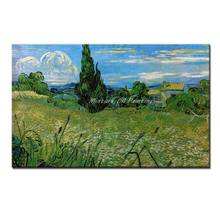 Pintura al óleo pintada a mano Vincent Van Gogh, campo de trigo verde con cipreses, arte sin marco sobre lienzo para decoración del hogar 2024 - compra barato