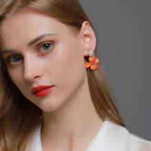 Korea Cute Pearl White Flower Earrings for Women Matte Sweet Orange Stud Earrings Girls Party Fashion Trend Jewelry 2020 New 2024 - buy cheap