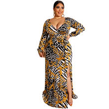 2020 Fashion Women Summer V Neck Long Sleeve Dress Plus Size 5XL Female Printing High Split Sexy Party Dresses Maxi Long Dress 2024 - buy cheap