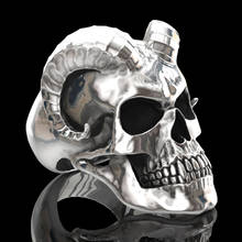 Hip-Hop Men's Satan Evil Rams Horn Skull Ring Gothic Punk Rock Biker Jewelry Accessories 2024 - buy cheap