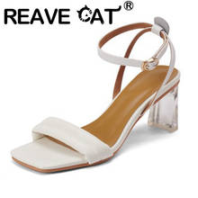 REAVE CAT 2021 Narrow Band Elegant Sandals Open Toe Ankle Buckle Strap Slingbacks 6.5cm High Crystal Square Heels Big Size 33-41 2024 - buy cheap