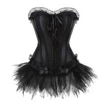 Lace Corset Bustier Shaper with Mini Skirt Gothic Boned Overbust Corsetto Dress Carnival Costume for Women Party Club Night 2024 - buy cheap