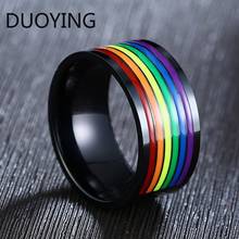 Нержавеющая сталь Эмаль с изображением ЛГБТ-радуги кольцо гордости для Лесбиянок Гей обручальные кольца 10 мм мужчины подарки 2024 - купить недорого