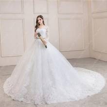 Wedding Dress 2022 Full Sleeve Sexy V-neck Sweep Train Ball Gown Princess Luxury Lace Vestido De Noiva Wedding Dress Plus Size 2024 - buy cheap