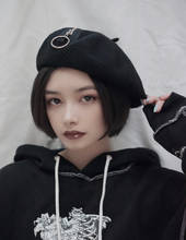 Ruibbit Punk Rock Gothic Zipper Metal PU Leather Patchwork Wool Beret Cap Harajuku Vintage Lolita Beret Hats Womens Hats 2024 - buy cheap