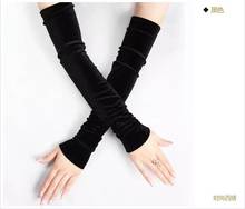 Черные бархатные зимние Дамская перчатка, женские длинные перчатки без пальцев, сексуальные длинные перчатки, бесплатная доставка 2024 - купить недорого