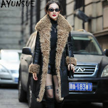 AYUNSUE Winter Coat Women Leather Jacket Real Lamb Fur Collar Sheepskin Coat Female Long Down Jacket Warm Parka Veste Femme	MY 2024 - buy cheap