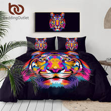 BeddingOutlet Tiger Head Bed Set Watercolor Bed Cover Wild Animal Home Textile Peacock Bedclothes Floral Leaf Exotic Bedding Set 2024 - buy cheap