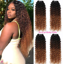 Honey Blonde Ombre Kinky Curly Human Hair 3 4 Bundles Deals Remy Brazilian Hair Weave Bundles Ombre Curly Human Hair Bundles 2024 - buy cheap