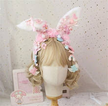 Diadema Kawaii de felpa con Orejas de conejo, diadema con lazo para el pelo, accesorios para el cabello de Lolita, B1006 2024 - compra barato