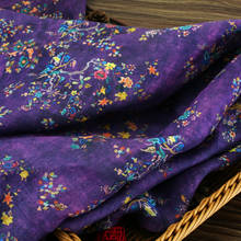 Plant flower digital printing dark purple ramie fabric dress robes high-end fabric 2024 - buy cheap