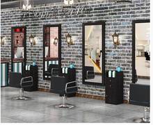 Espejo retro de madera maciza para salón de peluquería, espejo de mesa montado en la pared para maquillaje, marco de un solo lado, herramienta de aterrizaje para peluquería 2024 - compra barato