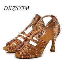 DKZSYIM Pearl Latin Dance Shoes Ladies Soft Soles Ballroom Tango/Salsa Dancing Shoes Satin Rhinestone Party/Wedding Shoes Shiny 2022 - buy cheap