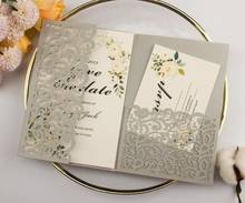 free drop shipping 1X pocket fold Wedding Invitation Card 250g Laser Cutting Tri-fold Gold Ivory Gray Glitter Customized RSVP 2024 - buy cheap