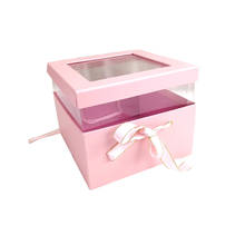 Happy Valentine Pure Pink Cube Paper Gift Box with Ribbon Bowknot & Half PVC Window Showing Flowers, Chocolates, or Other Gifts 2024 - buy cheap