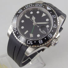 40mm PARNIS Men's watch GMT deployant clasp Sapphire Glass Automatic movement Black dial Green hands wrist watch men 99 2024 - buy cheap