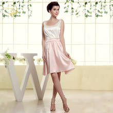 Pink Satin Bridesmaid Dresses Knee Length Scoop Simple Dress for Bridesmaid Women Robe De Demoiselle d'honneur Pour Mariage 2024 - buy cheap