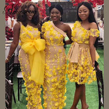 3Style Design Yellow Flower Evening Dress Middle East Black Girls Party Gown 2020 Arabic Dubai Long Prom Dresses Evening Clothes 2024 - buy cheap