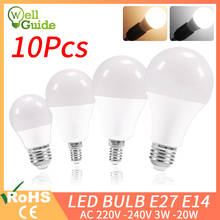 10pcs E27 LED Bulb E14 Lamp AC 220V 240V Light Bulb Real Power 24W 20W 15W 12W 9W 6W 3W Smart IC Lampada LED Bombilla 2024 - buy cheap