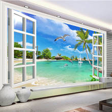 Personalizado foto papel de parede havaí 3d janela cenário quarto sala estar sofá tv fundo cobrindo mural papéis para parede 2024 - compre barato