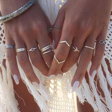 Conjunto de anéis de cor dourada feminino, 8 tamanhos geométricos, de lótus v, conjunto de joias para festa de casamento 2024 - compre barato