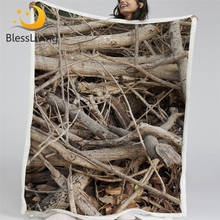 BlessLiving-Manta de Sherpa con ramas de árbol, impresa en 3D colcha de felpa, planta de hierba, manta personalizada, ropa de cama de la naturaleza, 150x200cm 2024 - compra barato