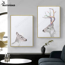 Decoración coreana para sala de estar, pintura en lienzo de cornamenta de Color, imagen de alce, Póster Artístico, pinturas modernas en la pared 2024 - compra barato