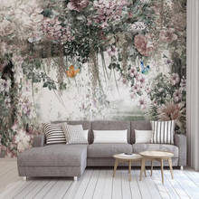 Milofi papel de parede 3d personalizado, mural nórdico moderno em aquarela fresca flor de videira, sala de estar, fundo de parede 2024 - compre barato