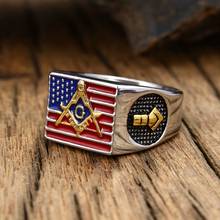 Epoxy Us National Flag Men Letter Rings with Freemason Masonic Free Mason Signet Stainless Steel Gold Jewelry Ring for Men 2024 - buy cheap