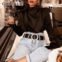 GALCAUR Black Shirts For Women Turtleneck Long Sleeve Ruched Solid Minimalist Casual Loose Blouses Female 2021 Spring Clothing 2024 - buy cheap