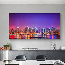 Vista noturna da cidade de nova york, paisagem, pintura de arte em tela, pôsteres e impressões, imagem de arte de parede para sala de estar, decoração de casa 2024 - compre barato