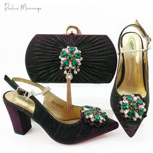 Conjunto de zapatos y bolsos de estilo nigeriano decorado con diamantes de imitación, elegante, diseño italiano, Color verde D. 2024 - compra barato