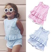 0-24M bebé recién nacido Ropa conjunto Casual niño sin mangas verano rayas Tops pantalones cortos conjunto de ropa 2 piezas 2024 - compra barato