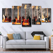 Decoração de parede de pintura em tela impressa hd, 5 peças pôster natureza morta imagens vários instrumentos musicais de guitarra para quartos de casa decoração da parede 2024 - compre barato