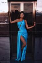 Elegant Long Dubai Prom Dresses 2019 Sexy High Slit One Shoulder Cut-Out Blue Arabic Evening Dress Women Formal Party Gowns 2024 - buy cheap