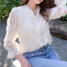 Plus Size Spring Summer V-Neck Shirt Korea Lace Short Sleeve Women Embroidery Casual Clothing Femal Blouse Shirts Blusas 13693 2024 - buy cheap