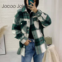 Jocoo-Chaqueta a cuadros con bolsillos para mujer, abrigo holgado de manga larga con cuello de solapa, Estilo Vintage 2024 - compra barato